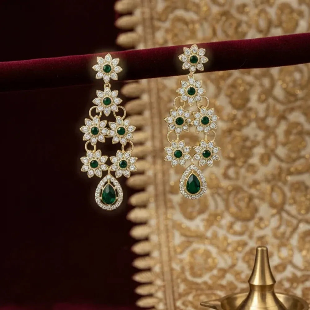 Emerald green floral kundan set - jeweller set