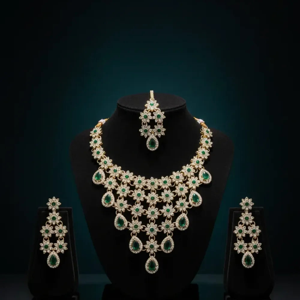 Emerald green floral kundan set - jeweller set