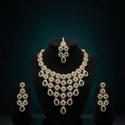 Emerald green floral kundan set - jeweller set