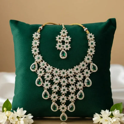 Emerald green floral kundan set - jeweller set