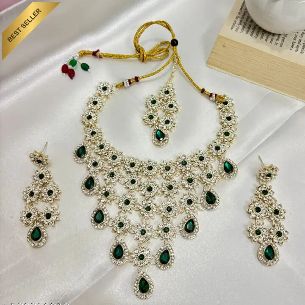 Emerald green floral kundan set - jeweller set