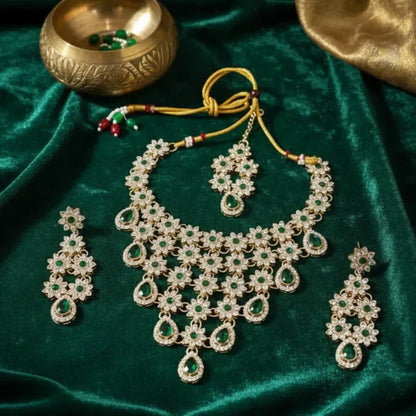 Emerald green floral kundan set - jeweller set