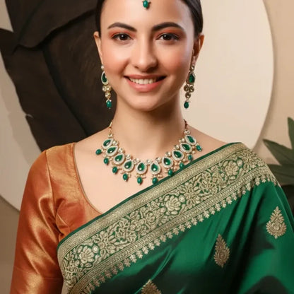 Emerald green kundan choker set - jeweller set