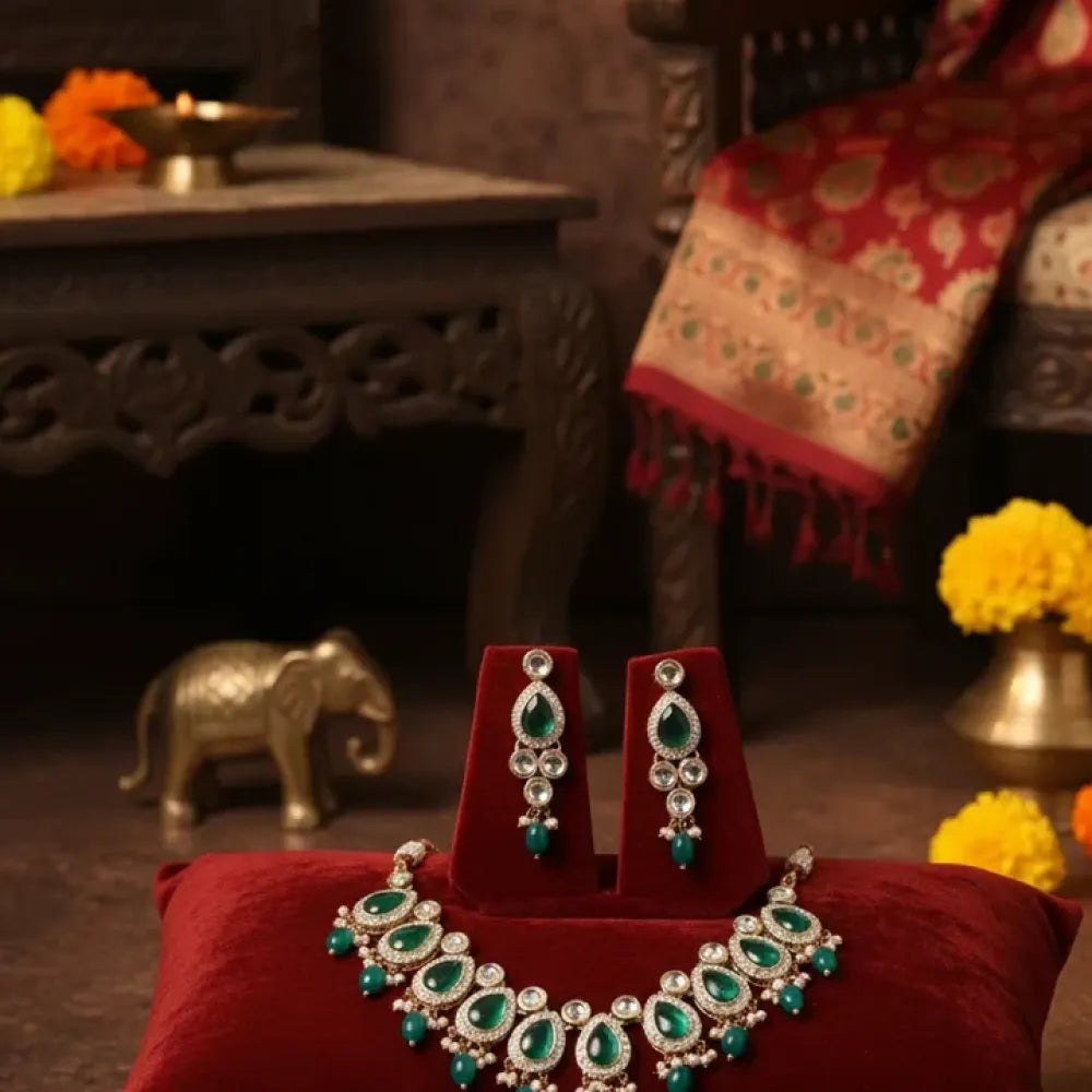 Emerald green kundan choker set - jeweller set