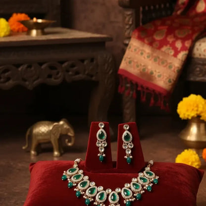 Emerald green kundan choker set - jeweller set