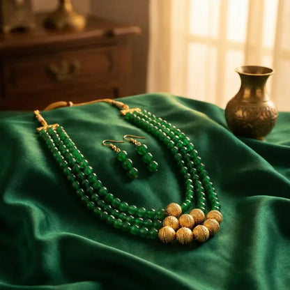 Emerald-green layered necklace set - jeweller set