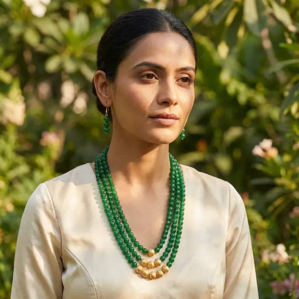 Emerald-green layered necklace set - jeweller set