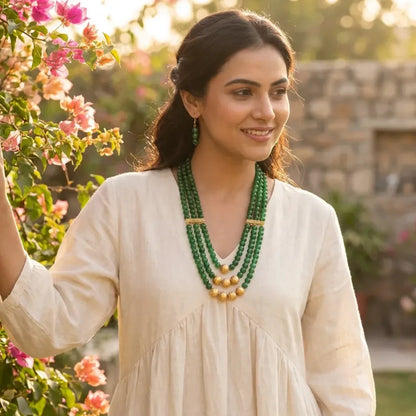 Emerald-green layered necklace set - jeweller set