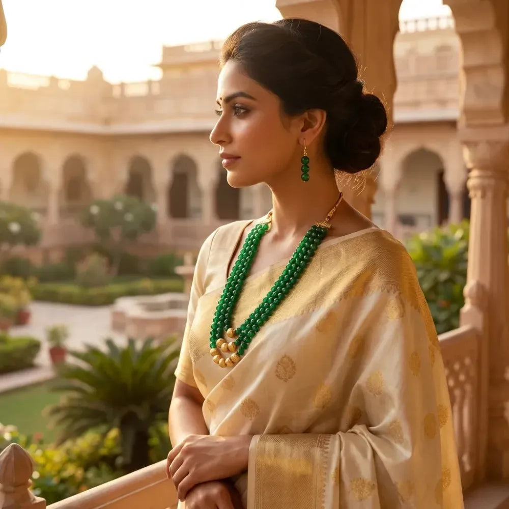 Emerald-green layered necklace set - jeweller set