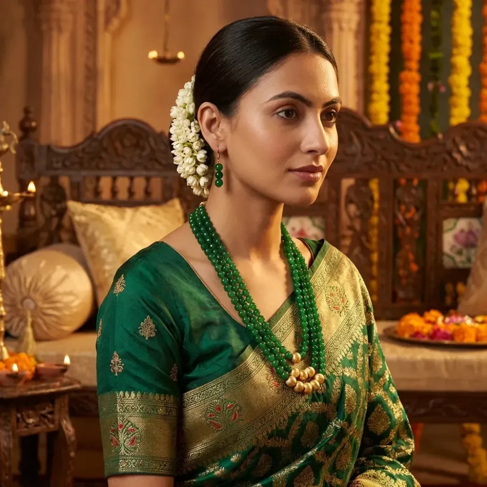 Emerald-green layered necklace set - jeweller set