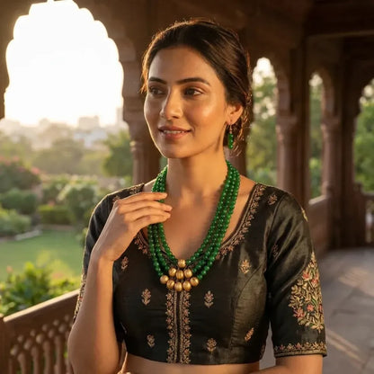 Emerald-green layered necklace set - jeweller set