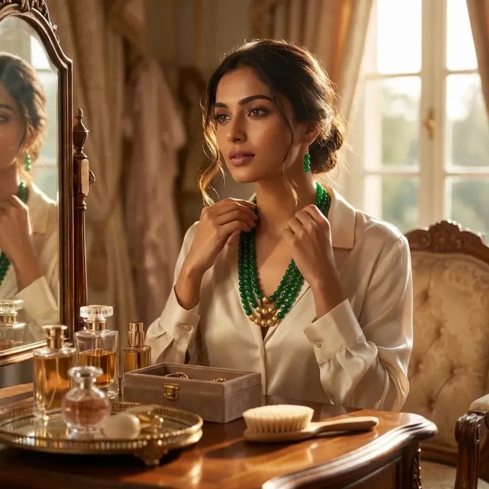 Emerald-green layered necklace set - jeweller set