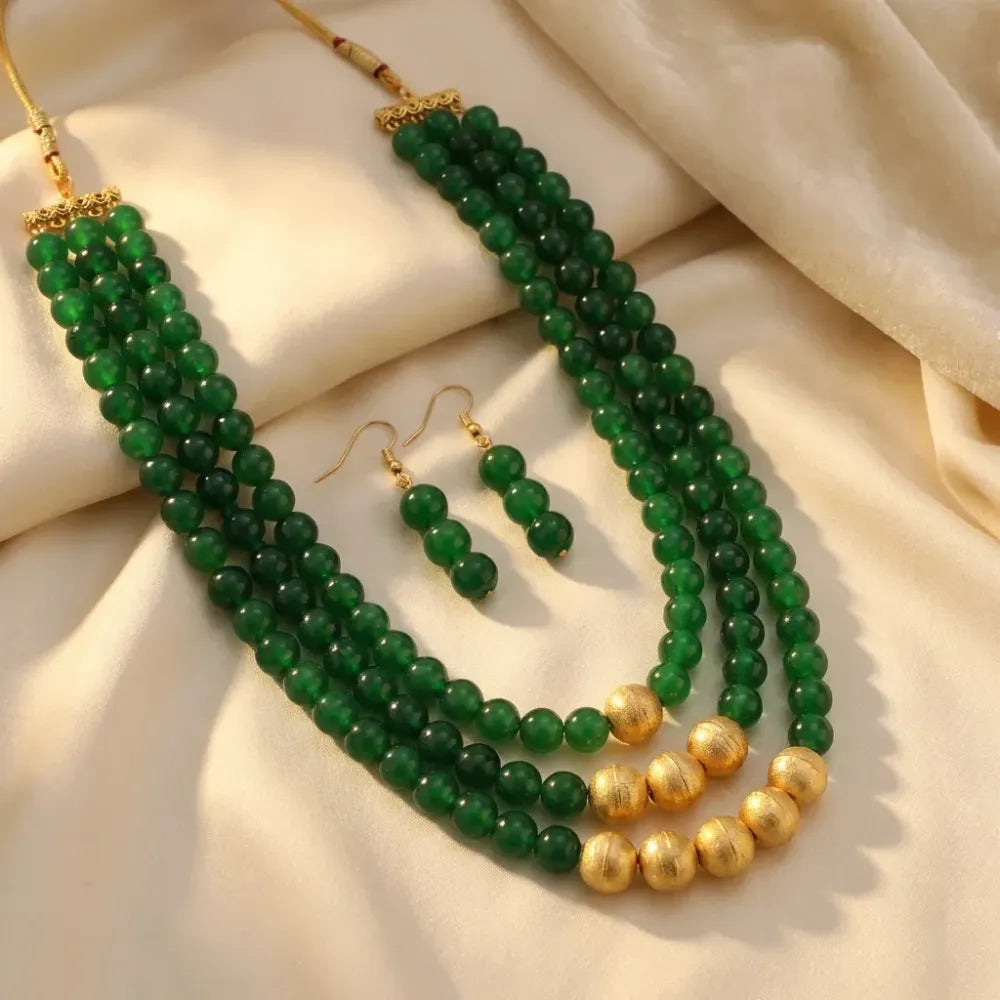 Emerald-green layered necklace set - jeweller set