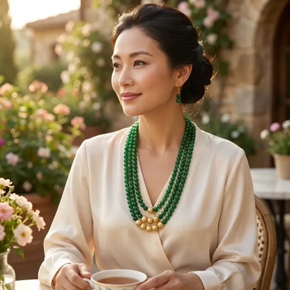 Emerald-green layered necklace set - jeweller set