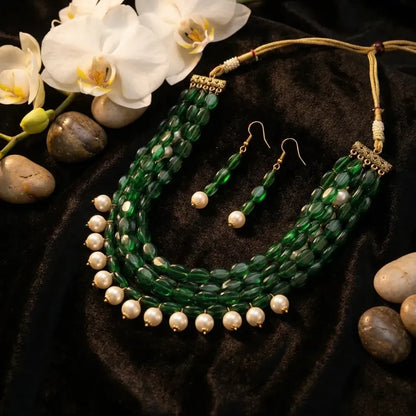 Emerald-green pearl accent necklace set - jeweller set