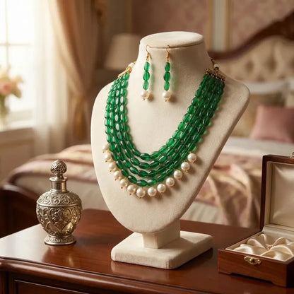 Emerald-green pearl accent necklace set - jeweller set