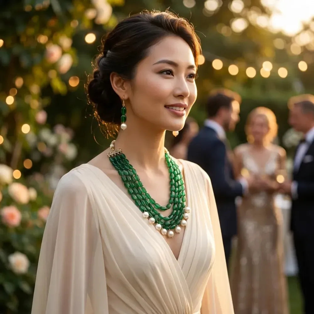 Emerald-green pearl accent necklace set - jeweller set