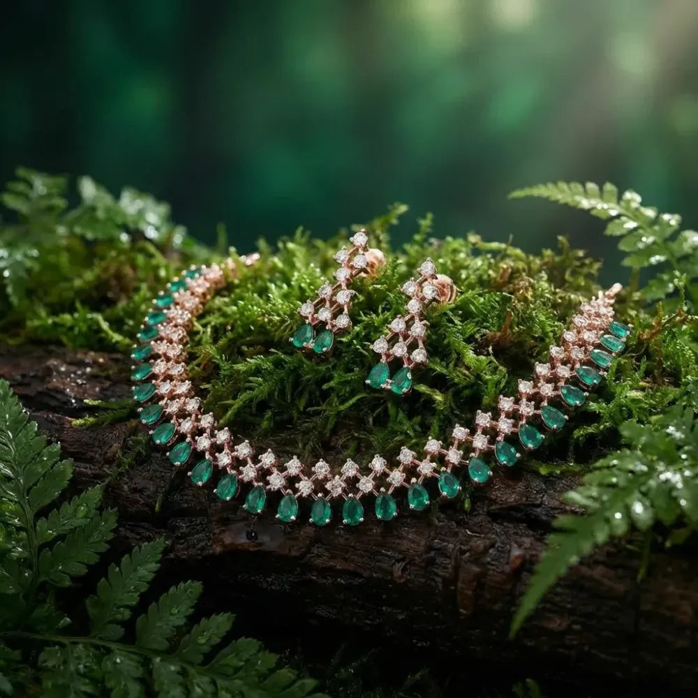 Emerald green & rose gold necklace set - jeweller set