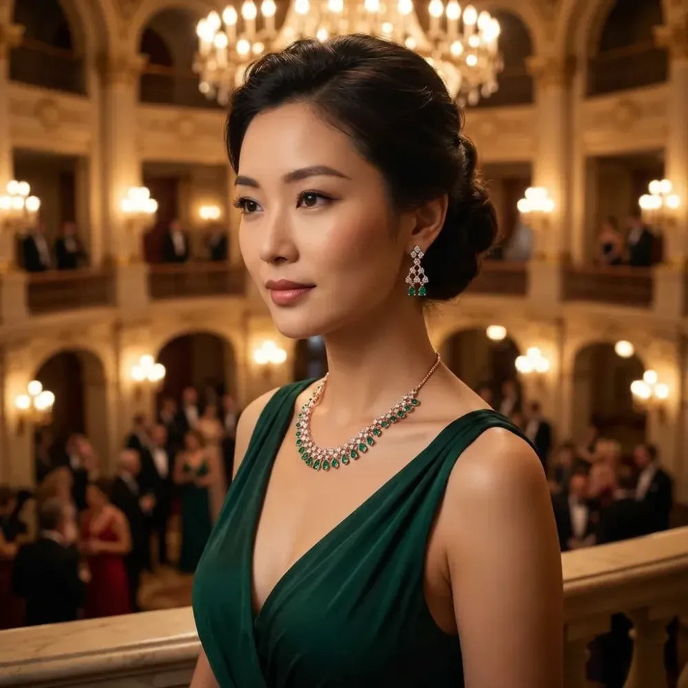 Emerald green & rose gold necklace set - jeweller set