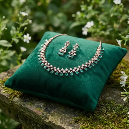 Emerald green & rose gold necklace set - jeweller set