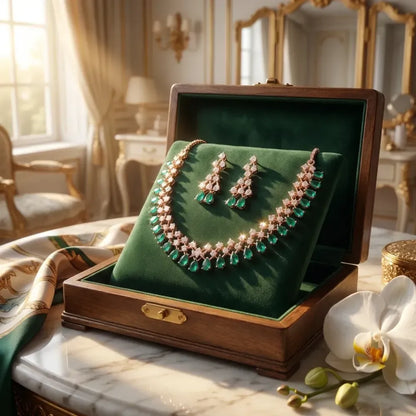 Emerald green & rose gold necklace set - jeweller set