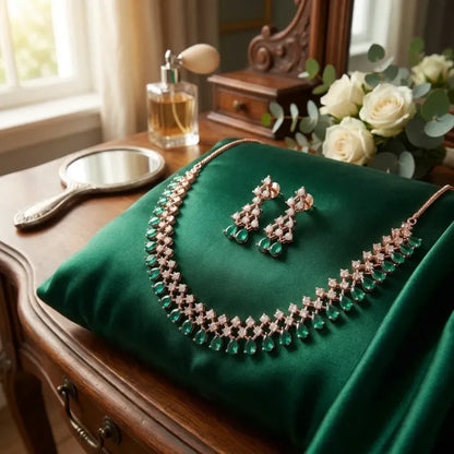 Emerald green & rose gold necklace set - jeweller set