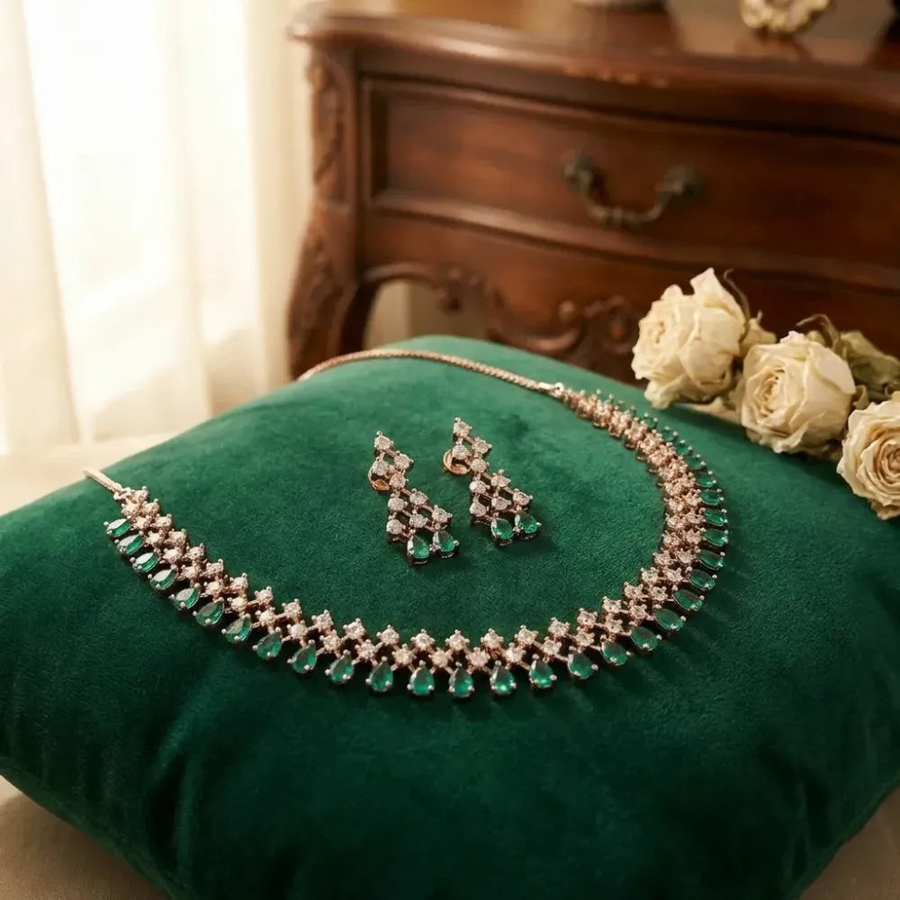 Emerald green & rose gold necklace set - jeweller set