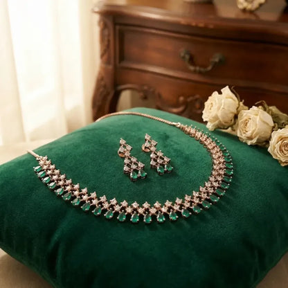 Emerald green & rose gold necklace set - jeweller set