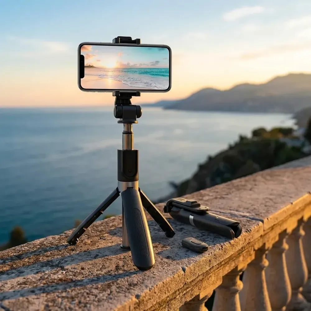 Extendable flash 3-in-1 selfie stick tripod with bluetooth remote