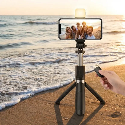Extendable flash 3-in-1 selfie stick tripod with bluetooth remote