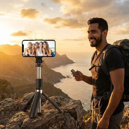 Extendable flash 3-in-1 selfie stick tripod with bluetooth remote