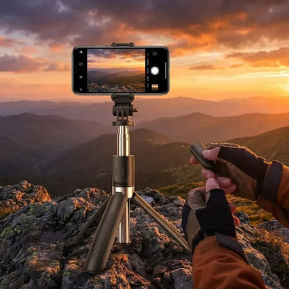 Extendable flash 3-in-1 selfie stick tripod with bluetooth remote