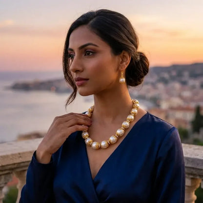 Filigree pearl beaded necklace set - jeweller set