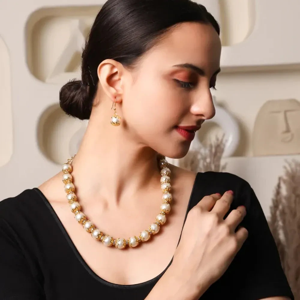 Filigree pearl beaded necklace set