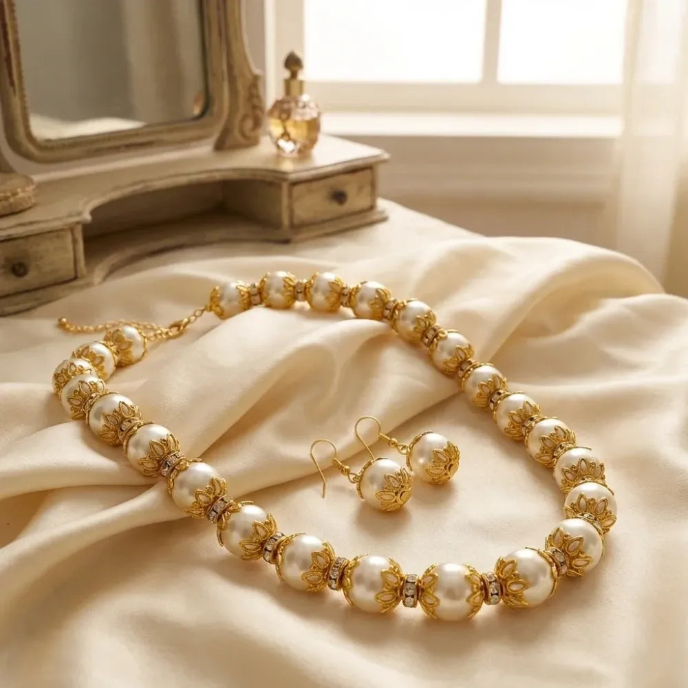 Filigree pearl beaded necklace set - jeweller set