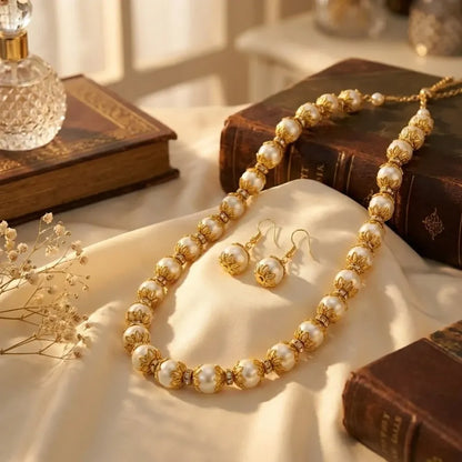 Filigree pearl beaded necklace set - jeweller set