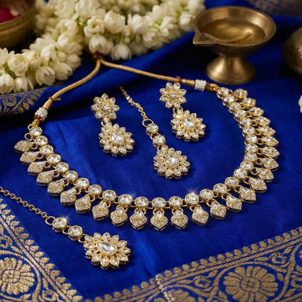 Floral kundan jewelry set – 3 pcs - jeweller set