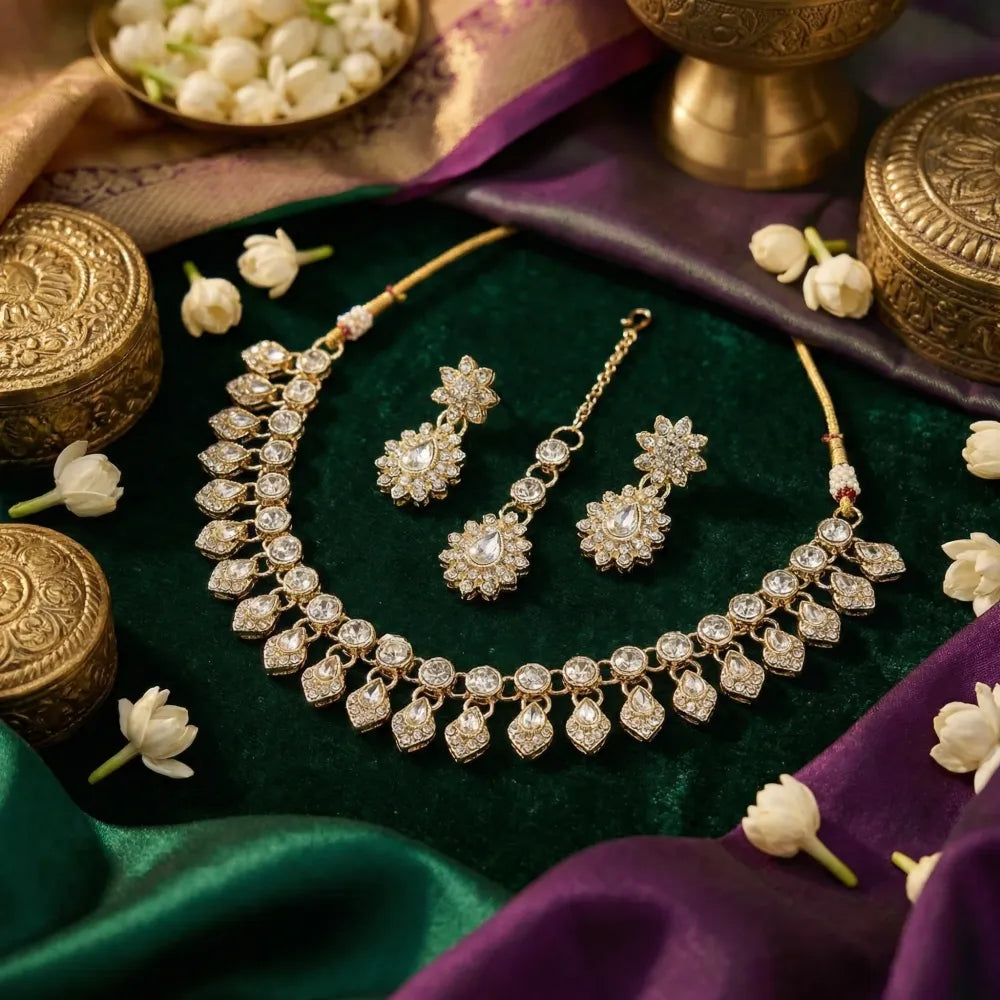 Floral kundan jewelry set – 3 pcs - jeweller set