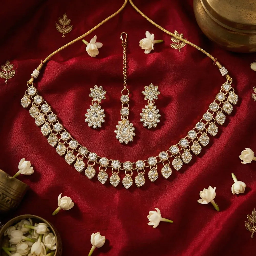 Floral kundan jewelry set – 3 pcs - jeweller set