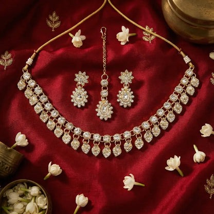 Floral kundan jewelry set – 3 pcs - jeweller set