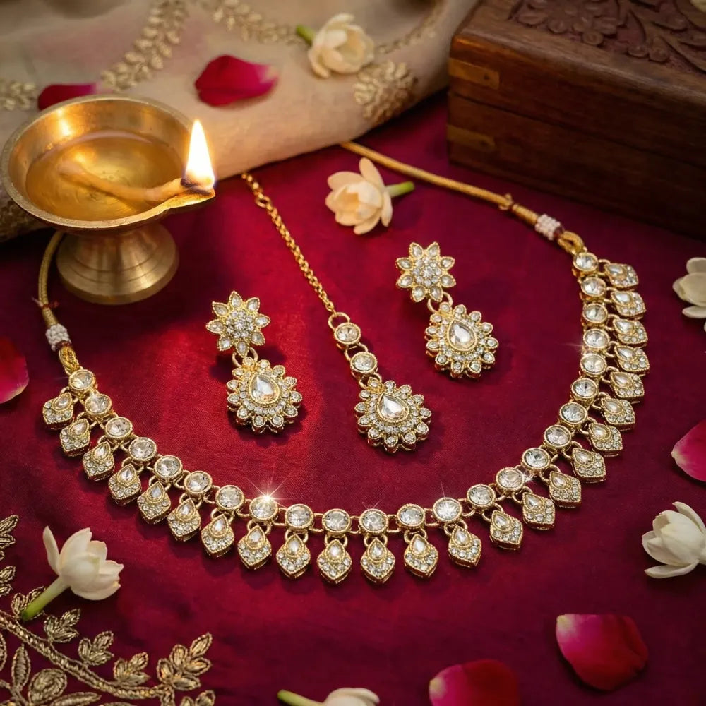 Floral kundan jewelry set – 3 pcs - jeweller set