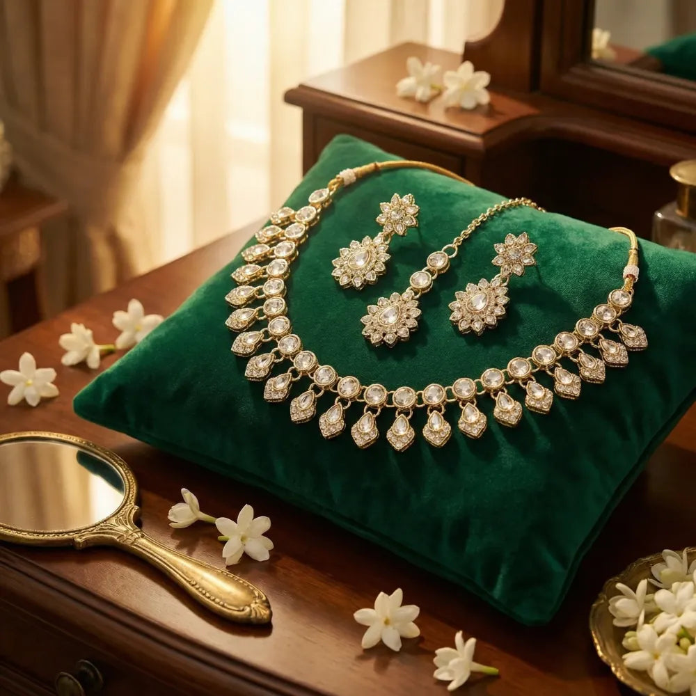 Floral kundan jewelry set – 3 pcs - jeweller set