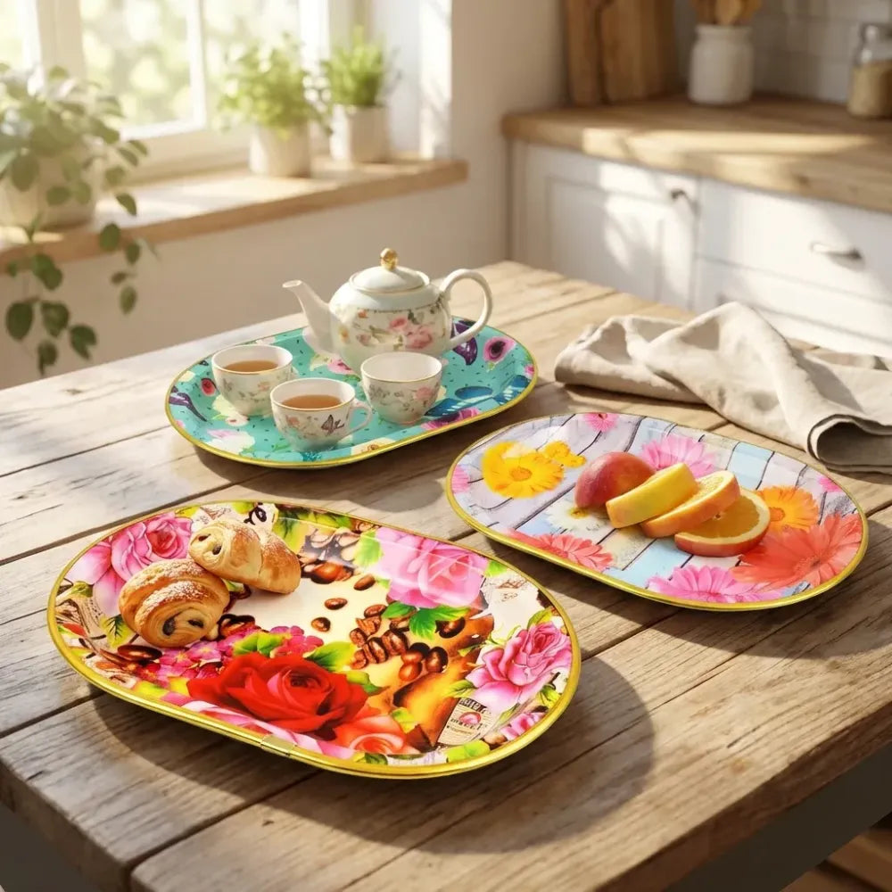 Flower printed serving trays - home & kitchen