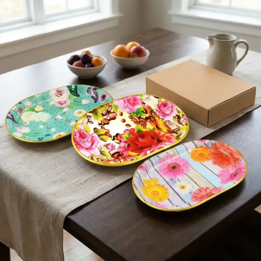 Flower printed serving trays - home & kitchen