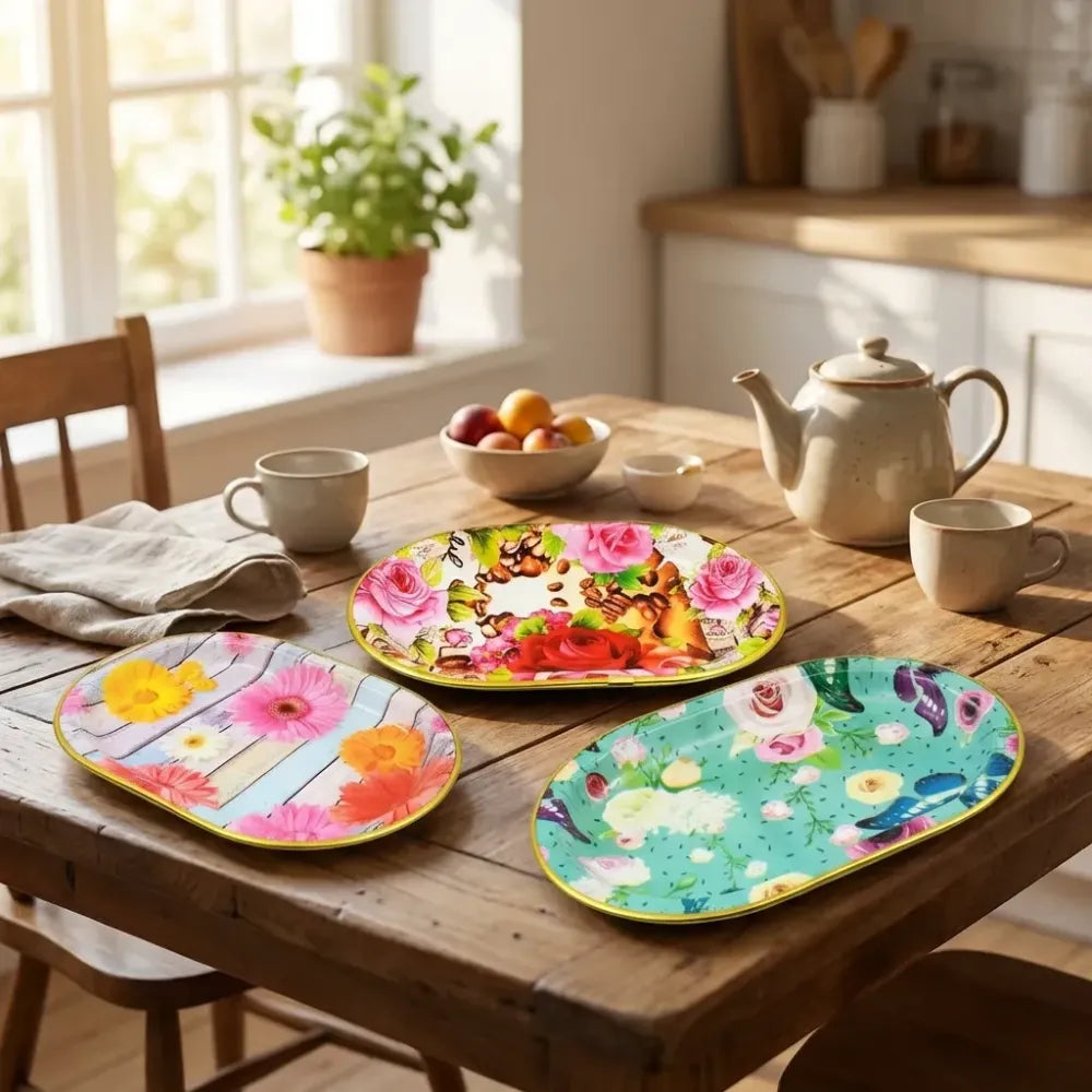 Flower printed serving trays - home & kitchen