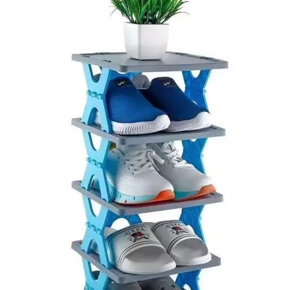 Foldable 4-tier shoe rack stores 16 pairs