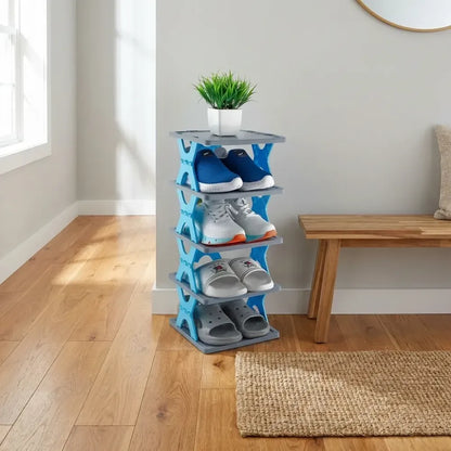 Foldable 4-tier shoe rack stores 16 pairs - home essentials