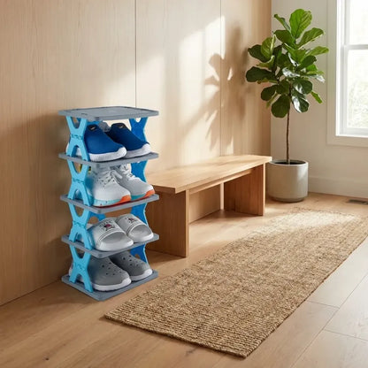 Foldable 4-tier shoe rack stores 16 pairs - home essentials