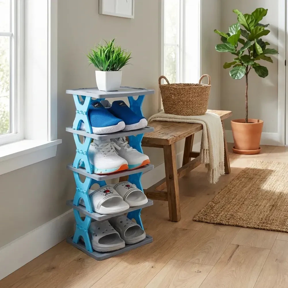 Foldable 4-tier shoe rack stores 16 pairs - home essentials