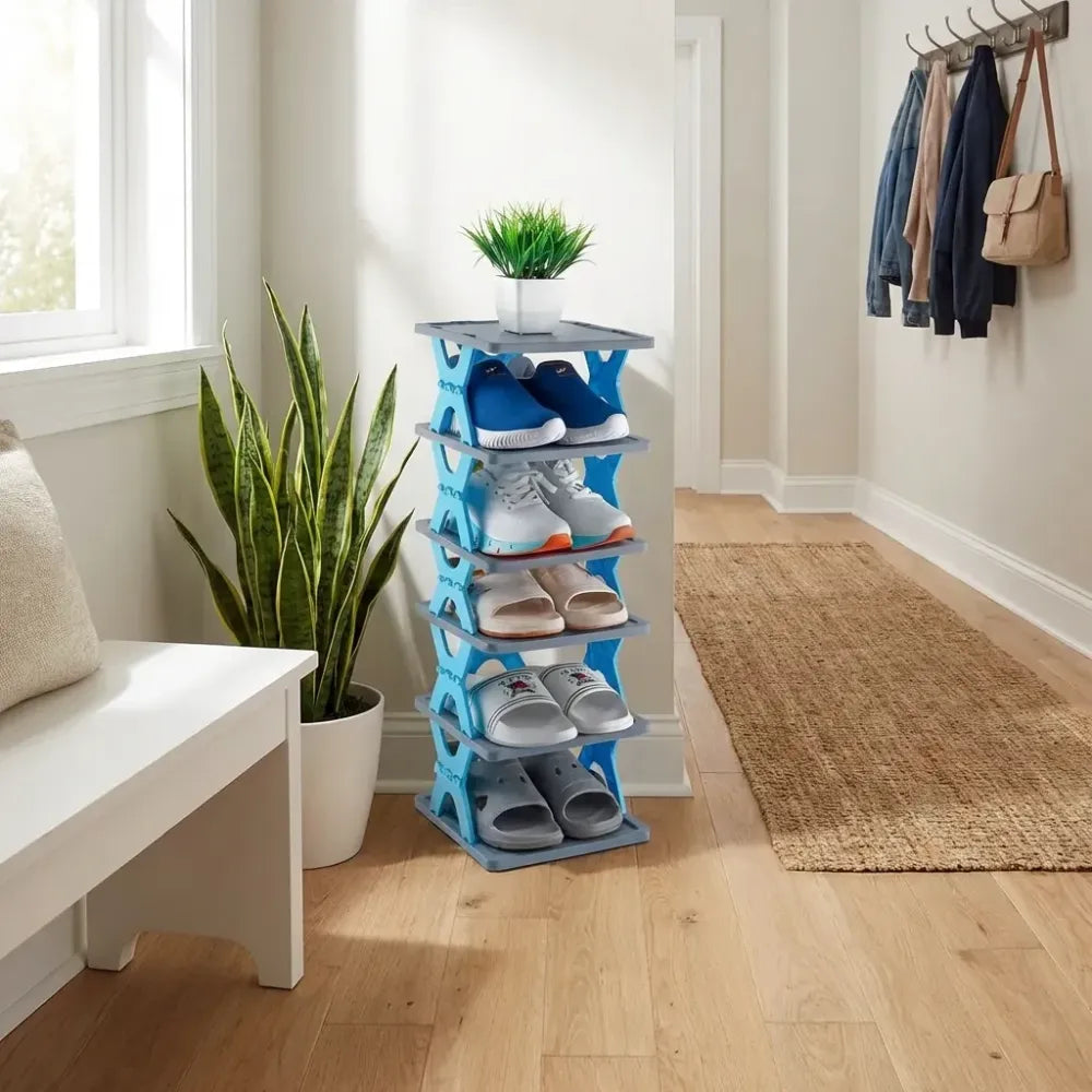 Foldable 4-tier shoe rack stores 16 pairs - home essentials